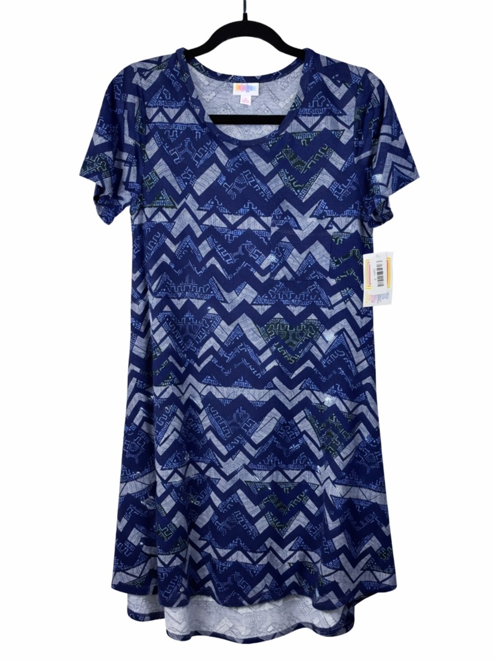 LuLaRoe NWT Carly Navy S Midi pocket Dress short sleeve blue